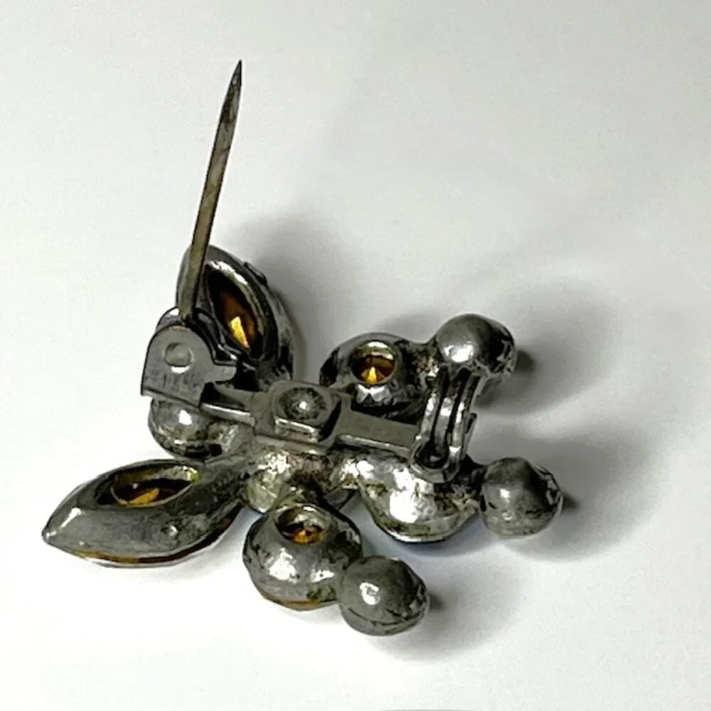 Vintage Rhinestone Dragonfly Brooch Pin Silver Tone Setting Minimalist Blue